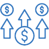 Dollars with up arrows icon